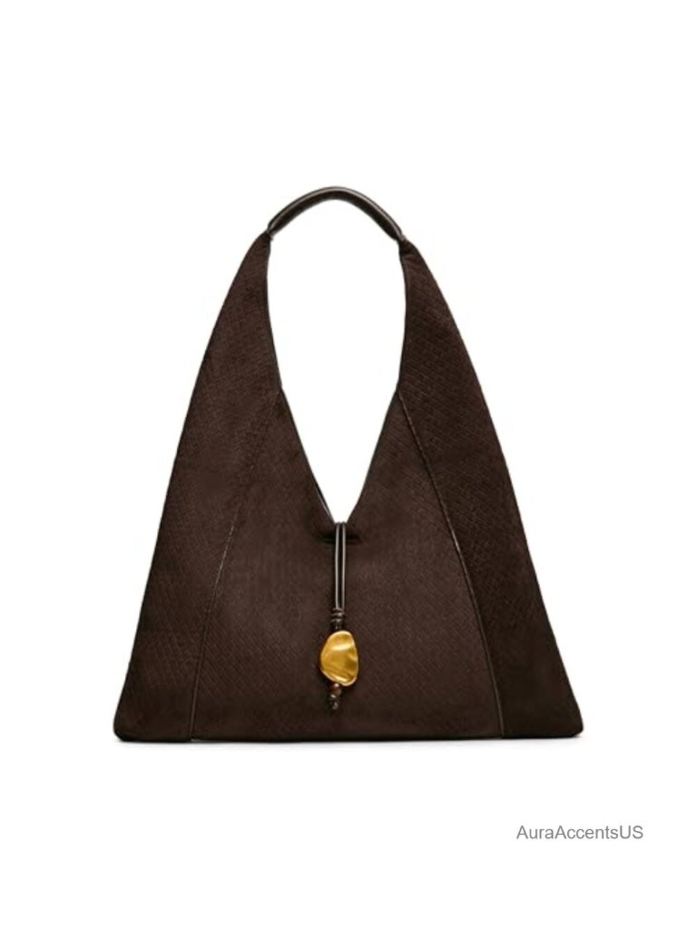 Faux Suede Hobo Shoulder Bag Snap Closure Lined Interior